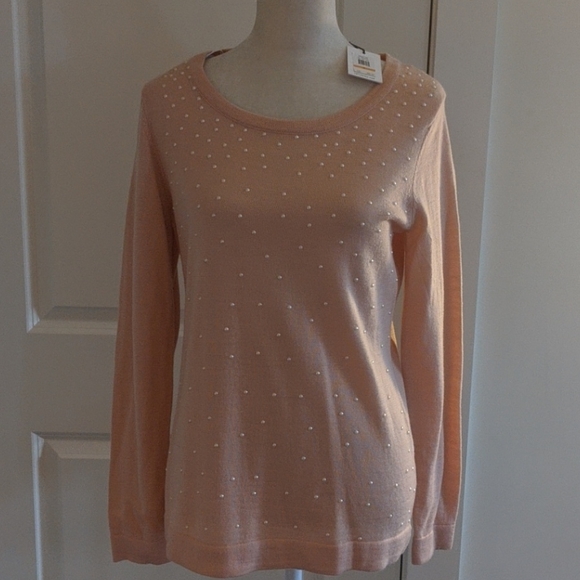 NEW Calvin Klein Peach Pink Pearl Wool Blend Sweater - w tags! - Picture 1 of 5